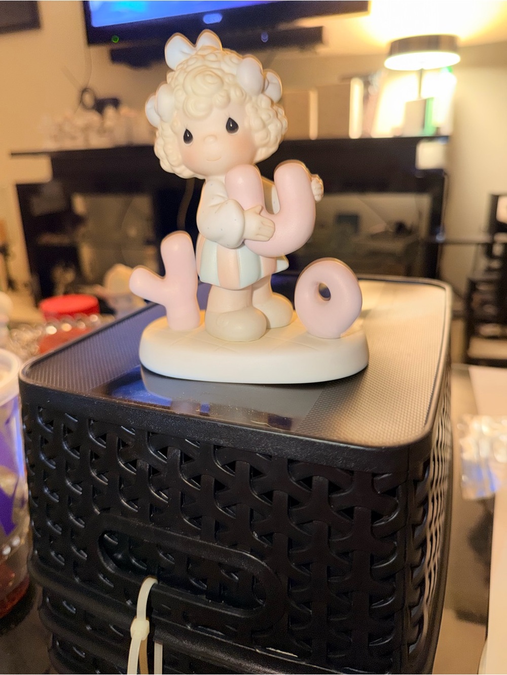 Precious Moments Figurine Holding Pink 'You' Letters